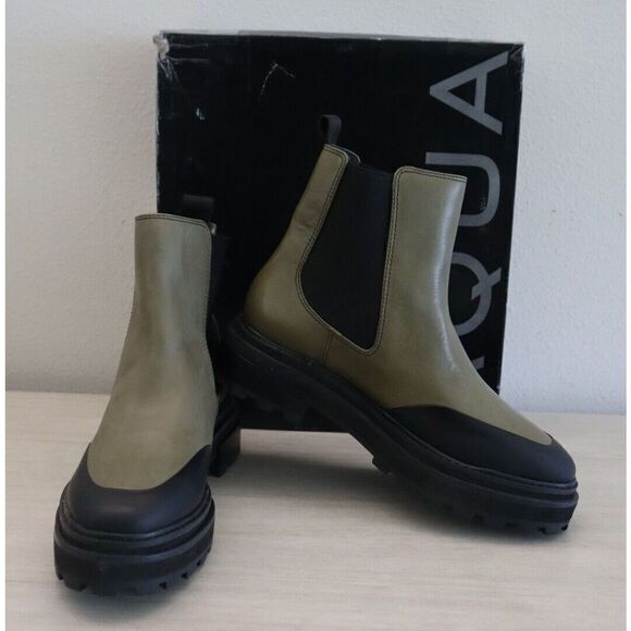 Aqua Women's Sz 10B Military Green/Black Mud Guard Platform Chelsea Boots - Picture 1 of 13
